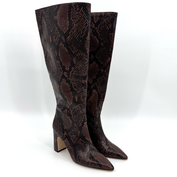 NEW Steve Madden Evey Brown Wide Calf Snakeskin Knee High Block Heel Boots US 6 - Picture 1 of 11
